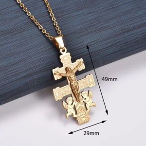 Collier pendentif croix Jésus ange rétro en acier inoxydable pour femmes et hommes, bijoux en métal avec breloques de prière et de foi - Product Image 2