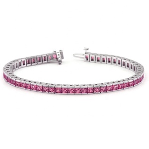 Bracelet classique en rhodium, argent sterling 925, bracelet fin, bracelet tennis saphir rose princesse pour filles - Product Image 1