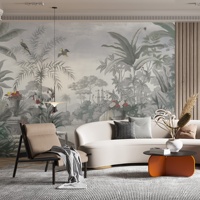 Papier peint mural imperméable 3D vintage avec des arbres, des buissons, des fleurs, des oiseaux, une forêt, un jardin, un paysage pour la décoration murale du salon