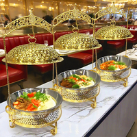 Set Perlengkapan Buffet Chafing Dish Bulat dengan Logo Custom, Penghangat Makanan Hotpot untuk Acara