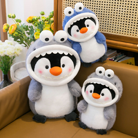 Peluche Requin Pingouin Mignonne et Transformable, Coussin Réconfortant Créatif pour Enfants, en Coton PP Brodé, Cadeau d'Anniversaire