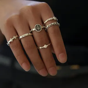 SinDlan 2019 새로운 디자인 도매 펑크 스타일 손가락 반지 맞춤 크로스 반지
