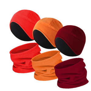 <b>Winter</b> Fleece Neck Warmer And Hat Set Solid Color Two Piece For Outdoor Sports Warm Protection Adult Unisex - Product Image 1