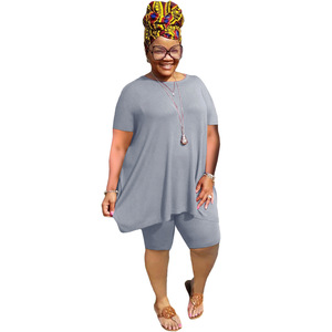 Offre Spéciale d'<span class=keywords><strong>Amazon</strong></span> <span class=keywords><strong>Vêtements</strong></span> <span class=keywords><strong>grande</strong></span> <span class=keywords><strong>taille</strong></span> pour femmes, ensemble short 2 pièces décontracté de couleur unie 5XL - Product Image 4