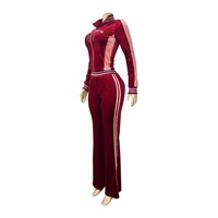 Ensemble deux pièces de sport pour femme : haut à manches longues et pantalon en velours brodé, disponible en 3 couleurs