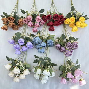 Meiyu Craft Flower Factory Bouquet de roses artificielles 9 têtes en soie pour mariage, décoration intérieure et accessoires d'arrangement nuptial - Product Image 3