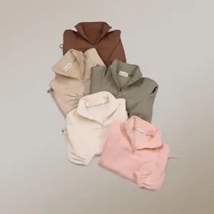 Franse Terry Halve Rits Revers Sweatshirt Set Fleece Katoenen Sweatsuit Mama En Ik Outfits Familie Bijpassende Kleding Sets