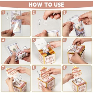 กล่องของขวัญเงินสดวันเกิด - กล่องของขวัญเงินสดสีชมพูโรสโกลด์สำหรับงานปาร์ตี้วันเกิดพร้อมแถบดึง สามารถปรับแต่งได้ตามความต้องการ - Product Image 5