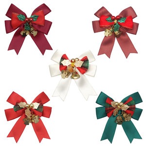 High Quality Christmas Party Decoration Bow Wreath Hanging Ornament <b>Ribbon</b> Bows Cloth Full Color Iron Bells Christmas Tree - Product Image 1