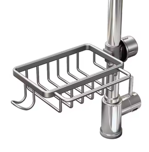 Support de robinet en acier au carbone peu encombrant sans perceuse organisateur d'évier de cuisine pour le stockage de brosse à savon éponge - Product Image 1