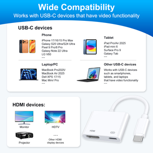 Adaptateur <span class=keywords><strong>USB</strong></span> <span class=keywords><strong>C</strong></span> <span class=keywords><strong>2</strong></span> ports vers HDTV, convertisseur Type-<span class=keywords><strong>C</strong></span> <span class=keywords><strong>2</strong></span>-en-1 avec sortie HDTV 4K 60Hz et charge PD 100W - Product Image 3
