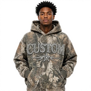 Sweat à capuche personnalisé pour homme, imprimé strass, coupe classique, style hip-hop, en molleton 100 % coton respirant, doublé, pour l'hiver - Product Image 6