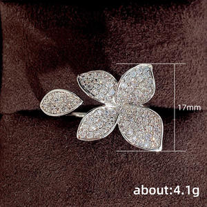Anello da Cocktail DJ009 con Fiore, Anello da Donna con Zirconia Cubica Creata in Laboratorio, Micro Pavé, Pietra Marquise, Anelli alla Moda per Feste - Product Image 4