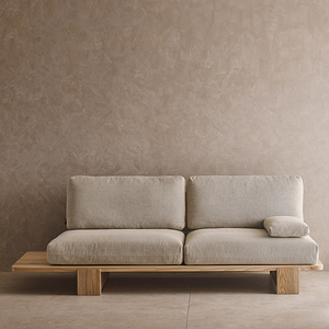 Set di Divani Moderni Quadrati con Design Trapuntato, Imbottitura in Spugna, Divano Letto Girevole in Stile Giapponese Wabi-sabi, Mobili per Soggiorno in Legno Massello - Product Image 6