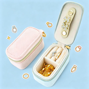 Portable Velvet Jewelry Case Rectangle Zipper Closure Pink Blue Simple Storage <b>Box</b> for Rings <b>Earrings</b> Accessories - Product Image 4