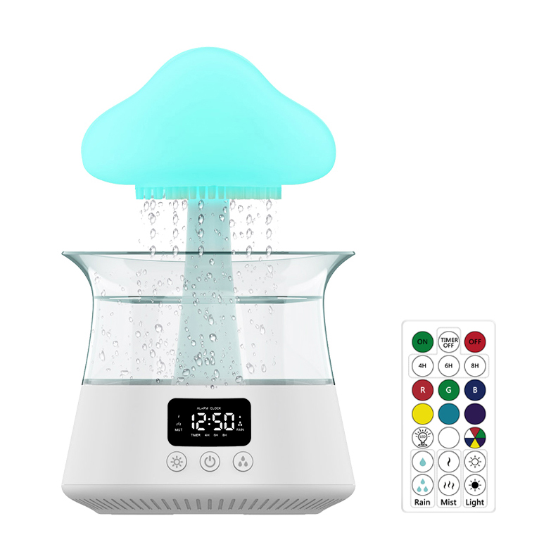 Humidificador de nube de lluvia con control remoto Reloj digital blanco