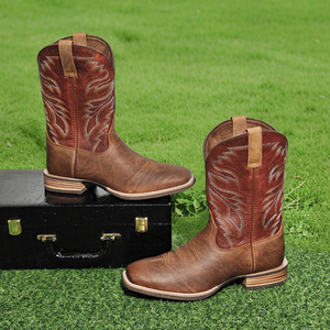 Chính hãng da của người đàn ông cao bồi khởi động khởi động phương Tây Goodyear Welt ngón chân vuông tùy chỉnh chất lượng cao mắt cá chân khởi động giày làm việc - Product Image 3