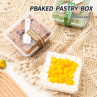 Gâteau au tiramisu en mousse carrée dans une boîte en plastique PET transparente avec cuillère, boîte d'emballage pour pâtisserie, marque YASHENG