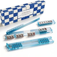Ensemble de supports de Mahjong américains modernes avec pousseurs magnétiques automatiques, design artistique bleu doodle, coffret cadeau, kit professionnel PS pour poker