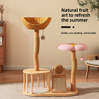 Arbre à chat moderne en bois massif à 2 niveaux, design en rotin intégré, forme de tronc d'arbre, griffoir naturel pour chat, Noël