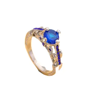 خاتم للسيدات فضي و ابيض فاخر من مجوهرات موضة الماس الزركون الأزرق 925 خاتم فضي