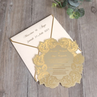 Cartes d'invitation de mariage en acrylique découpé au laser avec miroir doré imprimé personnalisé avec enveloppe en papier avec texte gravé Style musical