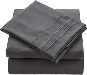 King Size Beddengoed Sheet Set 4 Stuk Hotel Luxe Lakens Extra Zachte Diepe Zakken Gemakkelijk Fit Grijs Kleur