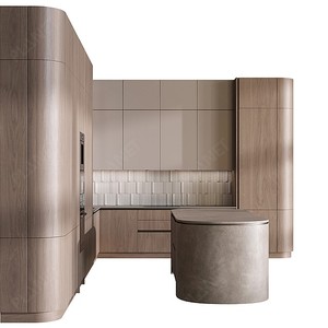 Hình cong hiện đại sẵn sàng để lắp ráp tủ bếp sơn mài màu đỏ với đảo - Product Image 3