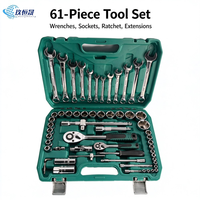 Kit d'outils à douilles et clés CRV robustes 61 pièces 1/4" 3/8" 1/2" avec poignée à cliquet réversible pour garage et réparation automobile, boîte à outils, OEM disponible