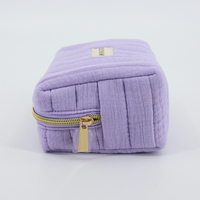 Großhandel maßge schneiderte umwelt freundliche OEKO Baumwolle Gaze Reiß verschluss tasche Lila kleine Make-up-Tasche Puffy