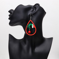 Boucles d'oreilles pendantes imprimées goutte d'eau creuse, motif dessin animé mains vertes et perles porte-bonheur rouges, cadeau de Noël, accessoire de mode pour les fêtes