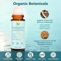 50ML/1.7OZ Huile de Frankincense et de Ricin Bio avec Applicateur à Bille en Quartz Rose 100% Pure Pressée à Froid, Idéale pour le Visage, le Cou et l'Abdomen