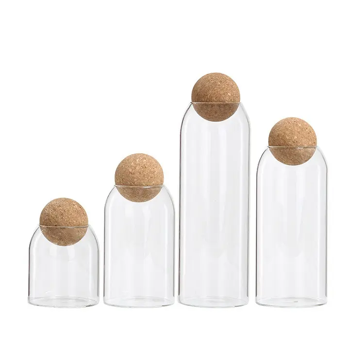 500ml 800ml 1200ml home use high borosilicate clear glass airtight canister food storage jar with cork lid