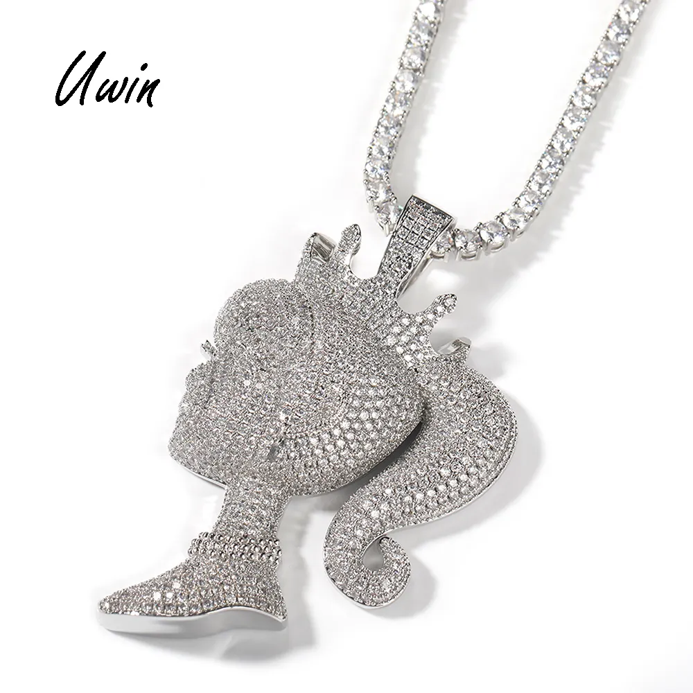 Uwin Iced Out Prinses Kroon Girlpendant 18K Vergulde Kubieke Zirkonia Hanger Ketting Voor Vrouwen Man