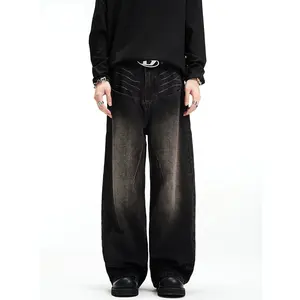 Высококачественные Американские Джинсы унисекс в стиле ретро, прямые свободные широкие брюки большого размера