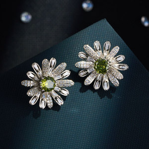 Daisy Stud Earrings Inlaid With Zircon Claw Setting 925 Silver Ear Posts Flower Design Gift Jewelry EA14651 - Product Image 4