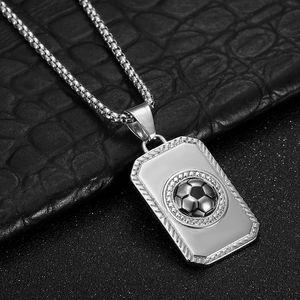 Collier pendentif carré en acier inoxydable avec design de football, basketball, rugby, bijoux unisexes hip hop - Product Image 4