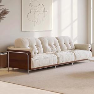 モダンシンプルなフレンチクリームレザー生地断面ソファレトロクラウドストレートローコンビネーション大小アパート用 - Product Image 3