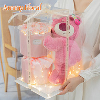 AM-SPC112 Bouquets de fleurs de savon Ammy, ours en peluche dans des boîtes cadeaux pour la Saint-Valentin, ours fraise, fleurs décoratives, boîte de roses