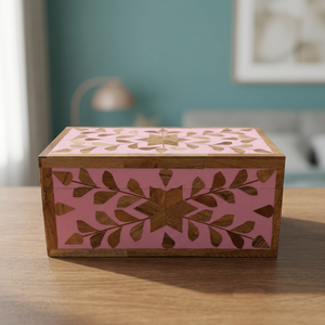 Ensemble de boîtes en bois faites à la main avec incrustations, motif floral rose, coffre de rangement 3 pièces - Product Image 4