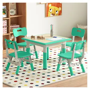 Kids Table And Chair Set Height Adjustable Toddler Table And Chair Set For Study 31.5''L X 23.6''W Graffiti Table With 4 Chairs