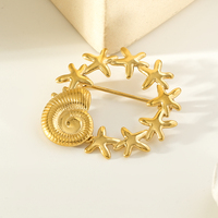 Ensemble de bijoux en acier inoxydable plaqué or 18 carats, style océan, étoile de mer et coquillage