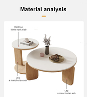 Table basse en bois massif avec plateau en marbre moderne nordique avec accent en or pierre, meubles de salon de luxe