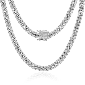 Hiphop Takıları 6mm İki Sıralı Mozanit Kolye VVS Mozanit Elmas S925 Gümüş Kolye Buzlu Mozanit Küba Zinciri Kolye - Product Image 1