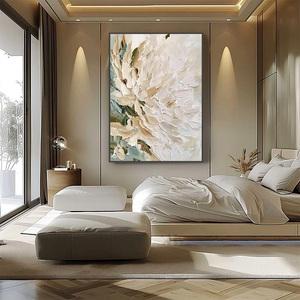 Minimalist Petals of Beige textured Impressionist Floral Oil Painting Framed Wall Art Artwork Home Decor Commercial Decoration - Product Image 5