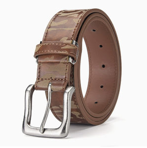 Ceinture en cuir marron avec imprimé <span class=keywords><strong>camouflage</strong></span> classique, boucle rectangulaire vintage argentée, largeur 3,8 cm, longueur 105 cm, style décontracté - Product Image 2