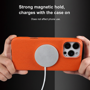Funda de Cuero Genuino de Grano Completo Premium para iPhone 17 <span class=keywords><strong>Pro</strong></span> Max 16 15, Protección Total a Prueba de Golpes para la Lente, Textura Litchi Hecha a Mano - Product Image 2