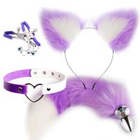 Queue de renard Plug Anal oreilles de chat noir bandeau tour de cou Cosplay pour femmes collier ensemble SM Bondage jouets 100% étanche PU matériel