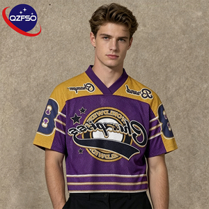 QZFSO Custom Hip Hop Vintage Sublimation Soccer T Shirt American Football Uniform <b>Top</b> Rhinestone Mesh Fabric Rugby Sport Jersey - Product Image 1