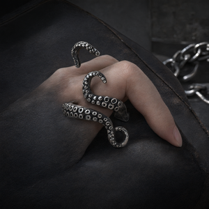 Bague ouverte réglable en acier inoxydable, motif tentacule de pieuvre, style punk hip-hop vintage - Product Image 3